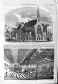 Old Antique Print 1859 Simon'S Church Milner Street Chelsea Butter Market 19th