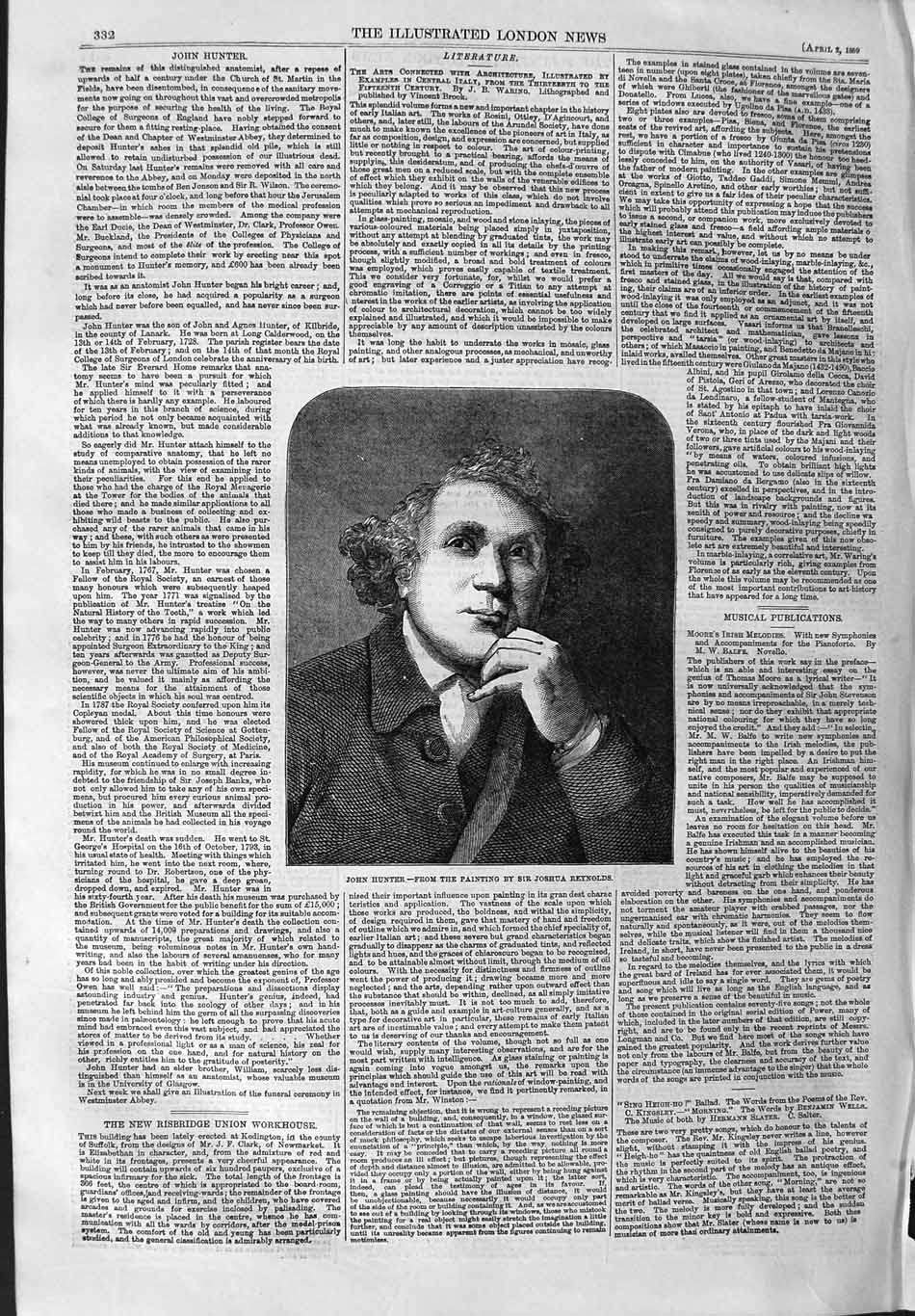 Original Old Antique Print 1859 John Hunter Portrait Joshua Reyns Victorian