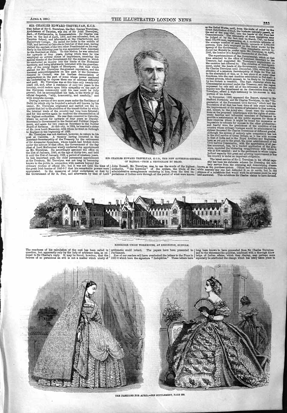 Original Old Antique Print 1859 Charles Edward Trevelyan Madras Womens Fashion