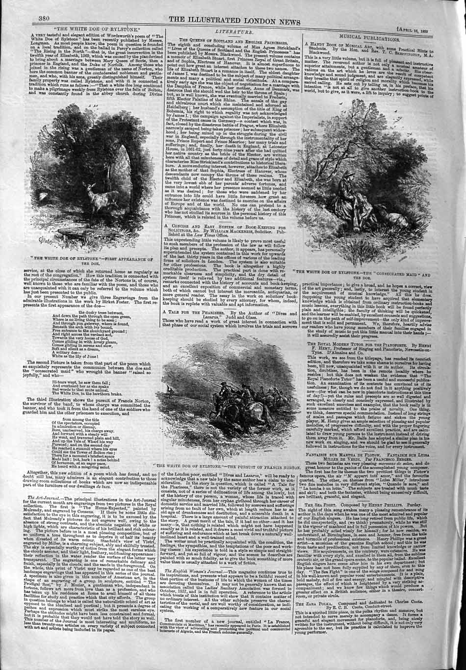 Original Old Antique Print 1859 White Doe Elystone Pursuit Francis Norton 19th