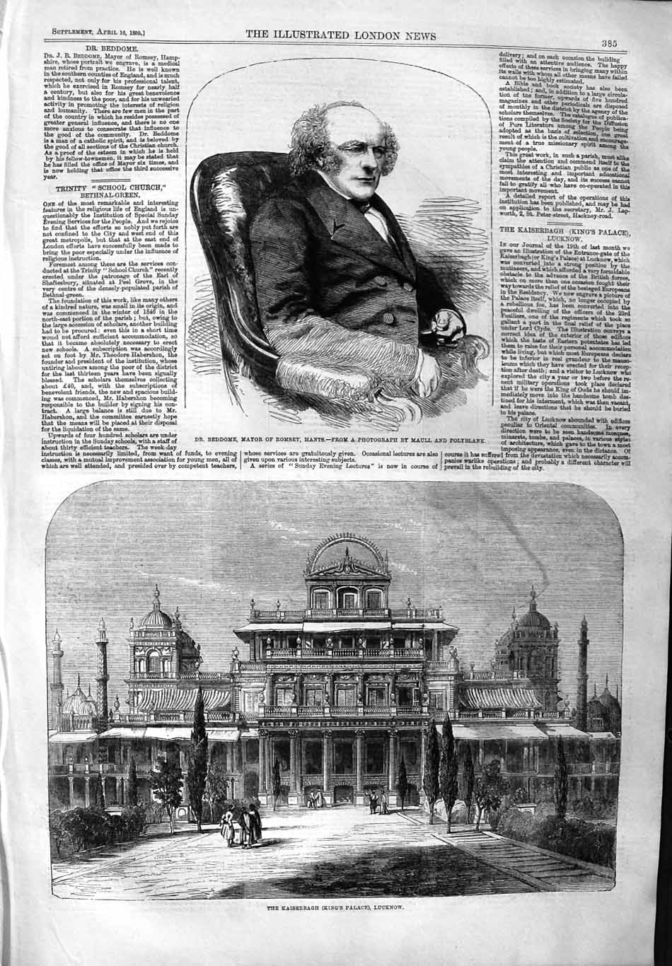 Original Old Antique Print 1859 Beddome Mayor Romsey Hants Kaiserbagh Lucknow