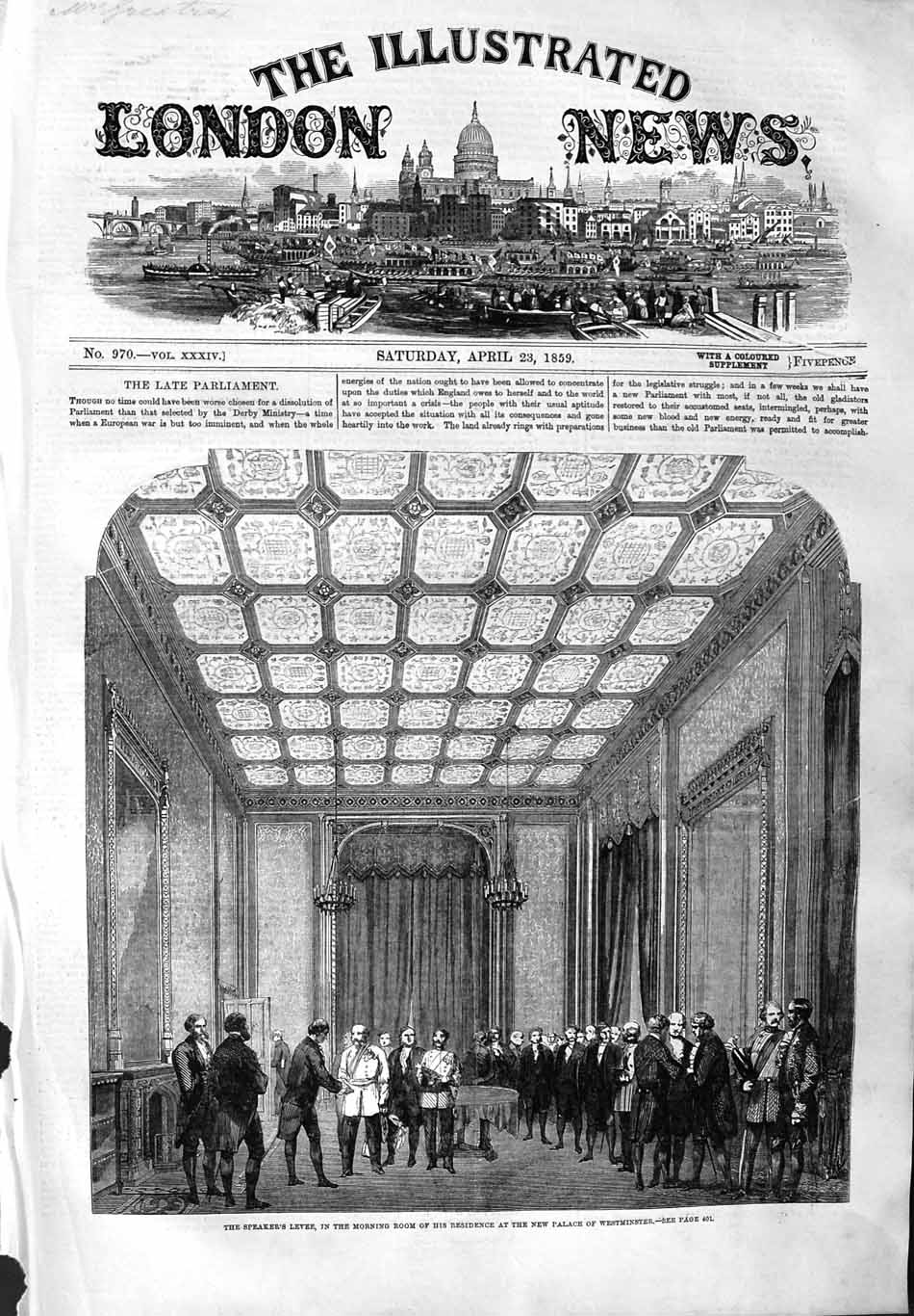 Original Old Antique Print 1859 Speakers Levee Morning Room Westminster Palace