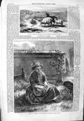 Old Antique Print 1859 Sheep Countryside Little Girl Church Hat Roberts 19th