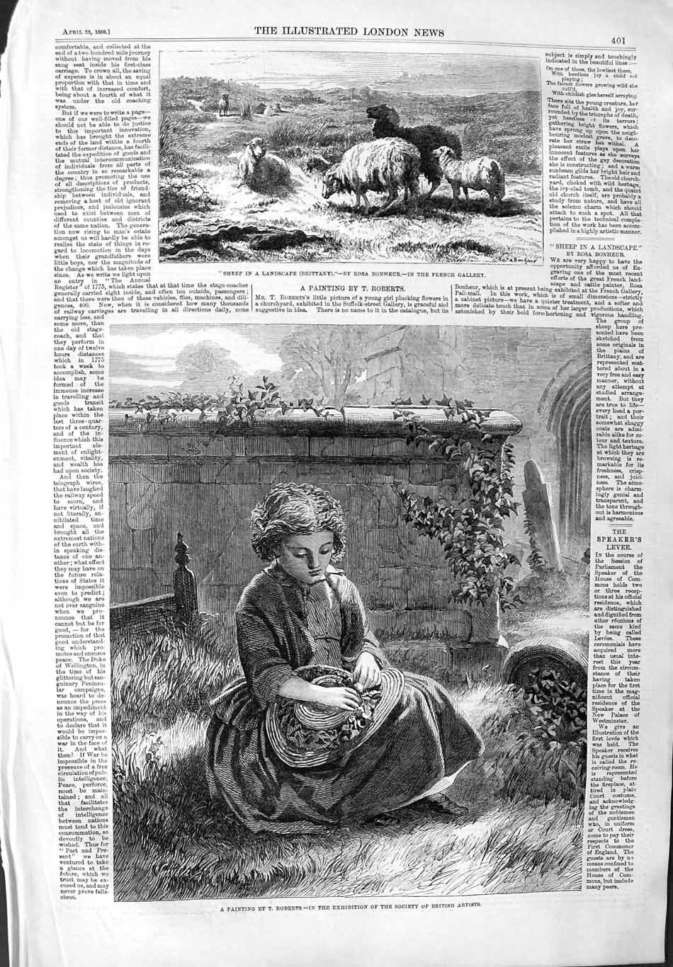 Old Antique Print 1859 Sheep Countryside Little Girl Church Hat Roberts 19th