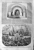 Original Old Antique Print 1859 Street Fountain Sepulchre Church Metropolis