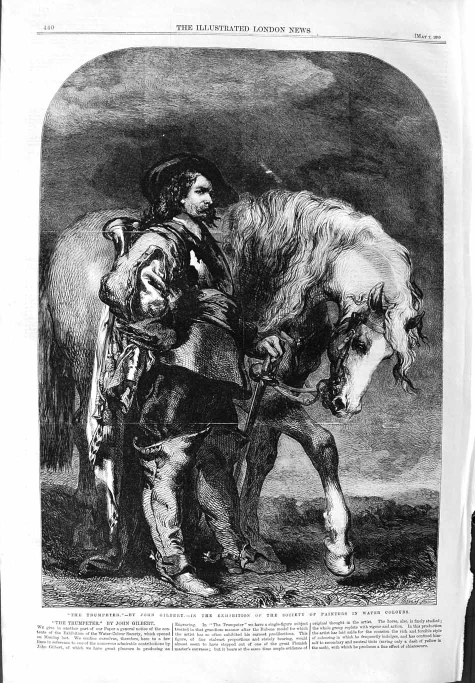 Original Old Antique Print 1859 Trumpeter Man Music Horse John Gilbrt Fine Art