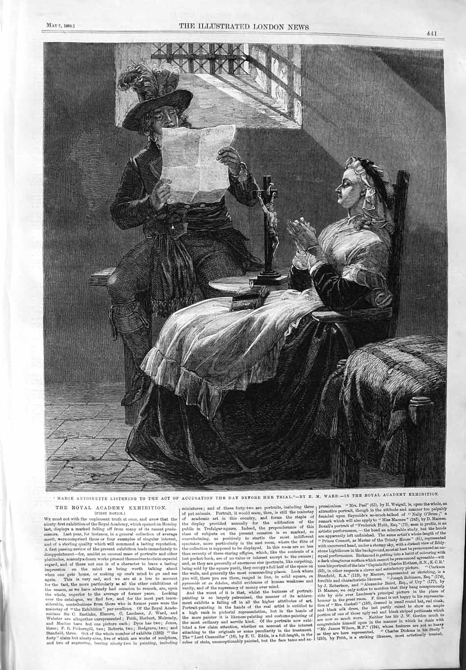 Old Antique Print 1859 Marie Antoinette Act Accusation Royal Academy Art 19th