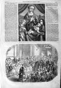 Original Old Antique Print 1859 Bluecoat Boys Mansion House Virgin Infant Baby