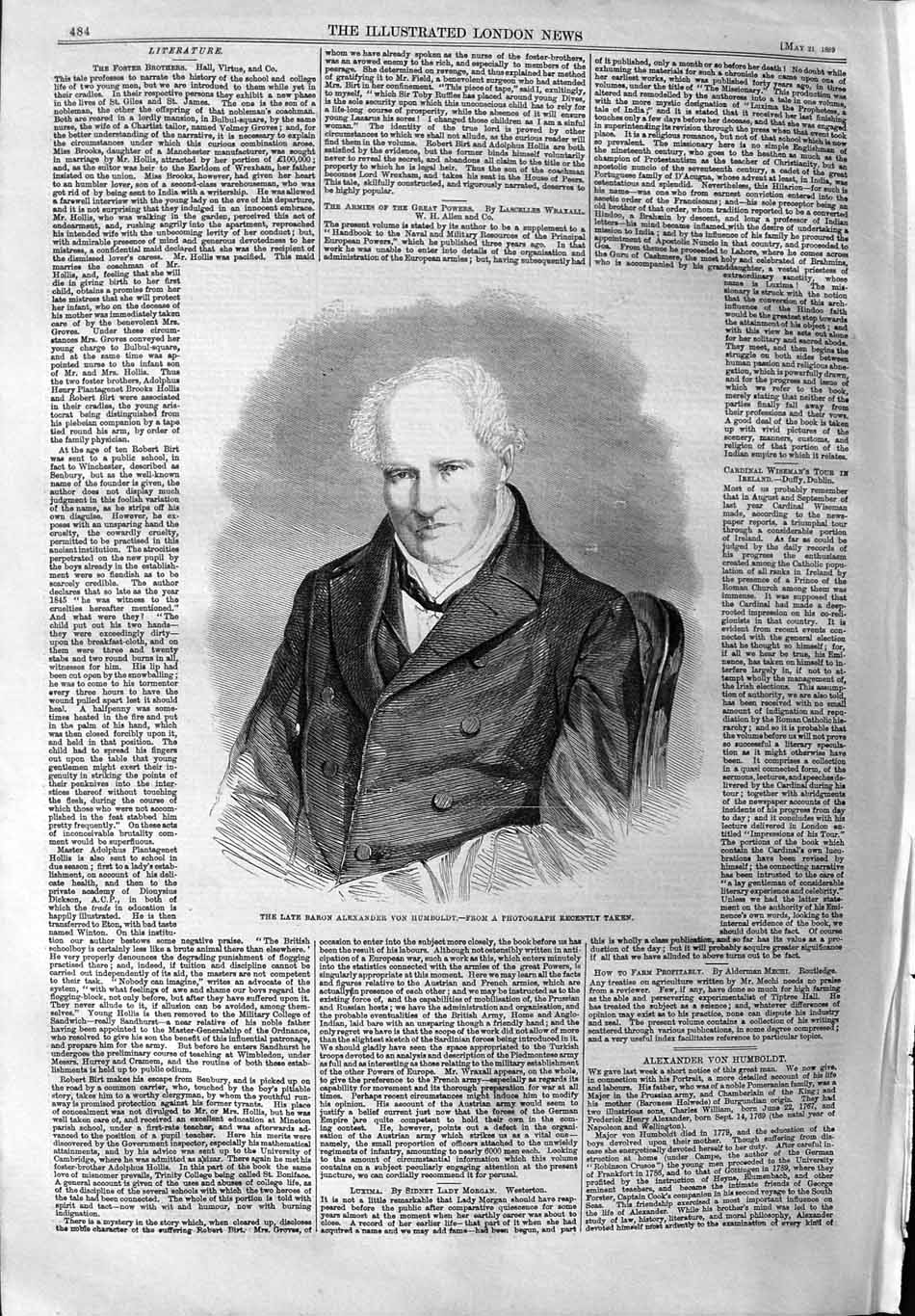 Original Old Antique Print 1859 Portrait Baron Alexander Vo 19th