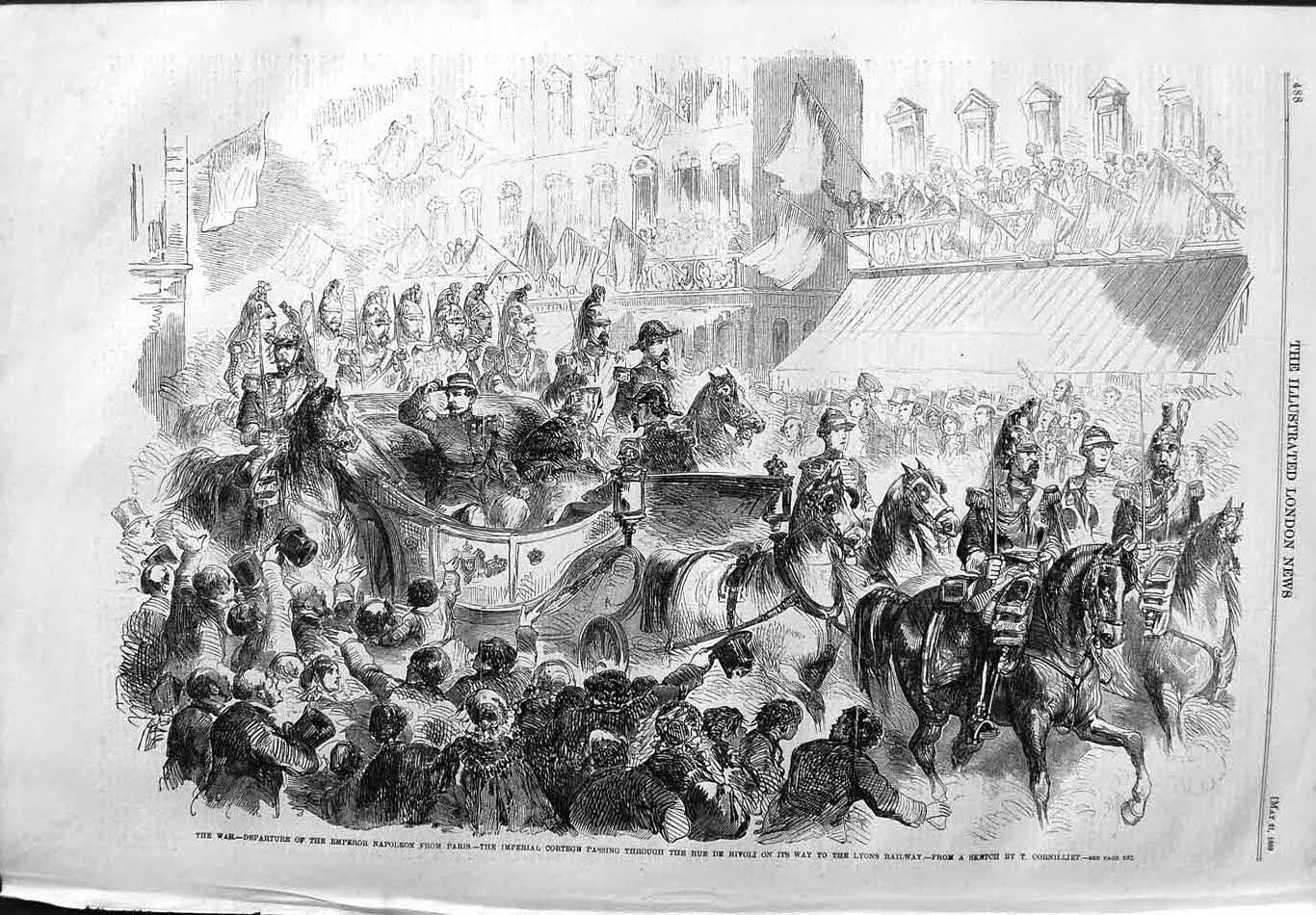 Old Antique Print 1859 War Emperor Napoleon Paris Cortege Rue De Rivoli 19th