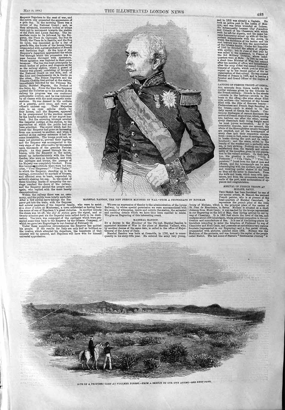Original Old Antique Print 1859 Marshal Randon French Minister War Camp Woolmer