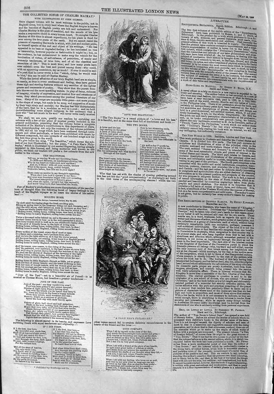 Original Old Antique Print 1859 Story Illustration Two Books Family Scene 19th