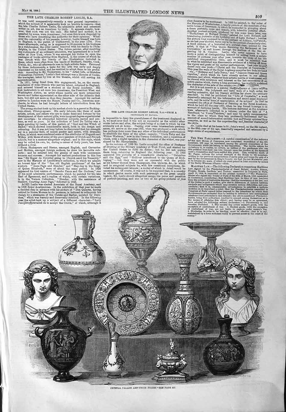 Original Old Antique Print 1859 Charles Robert Leslie Crystal Palace Art-Union