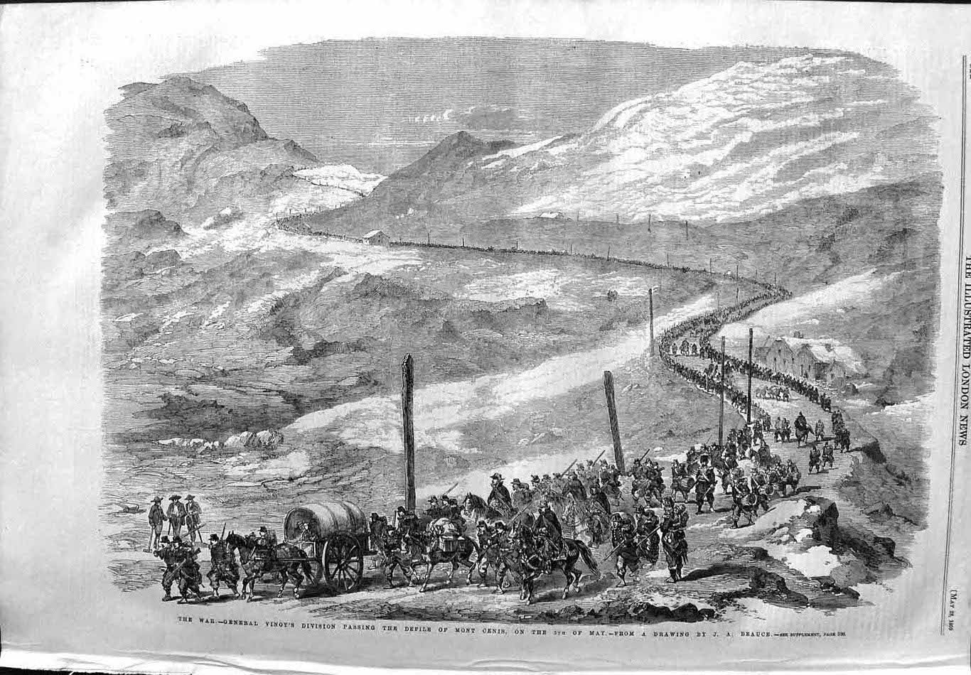 Original Old Antique Print 1859 War General Vinoy Defile Mont Cenis Siers 19th