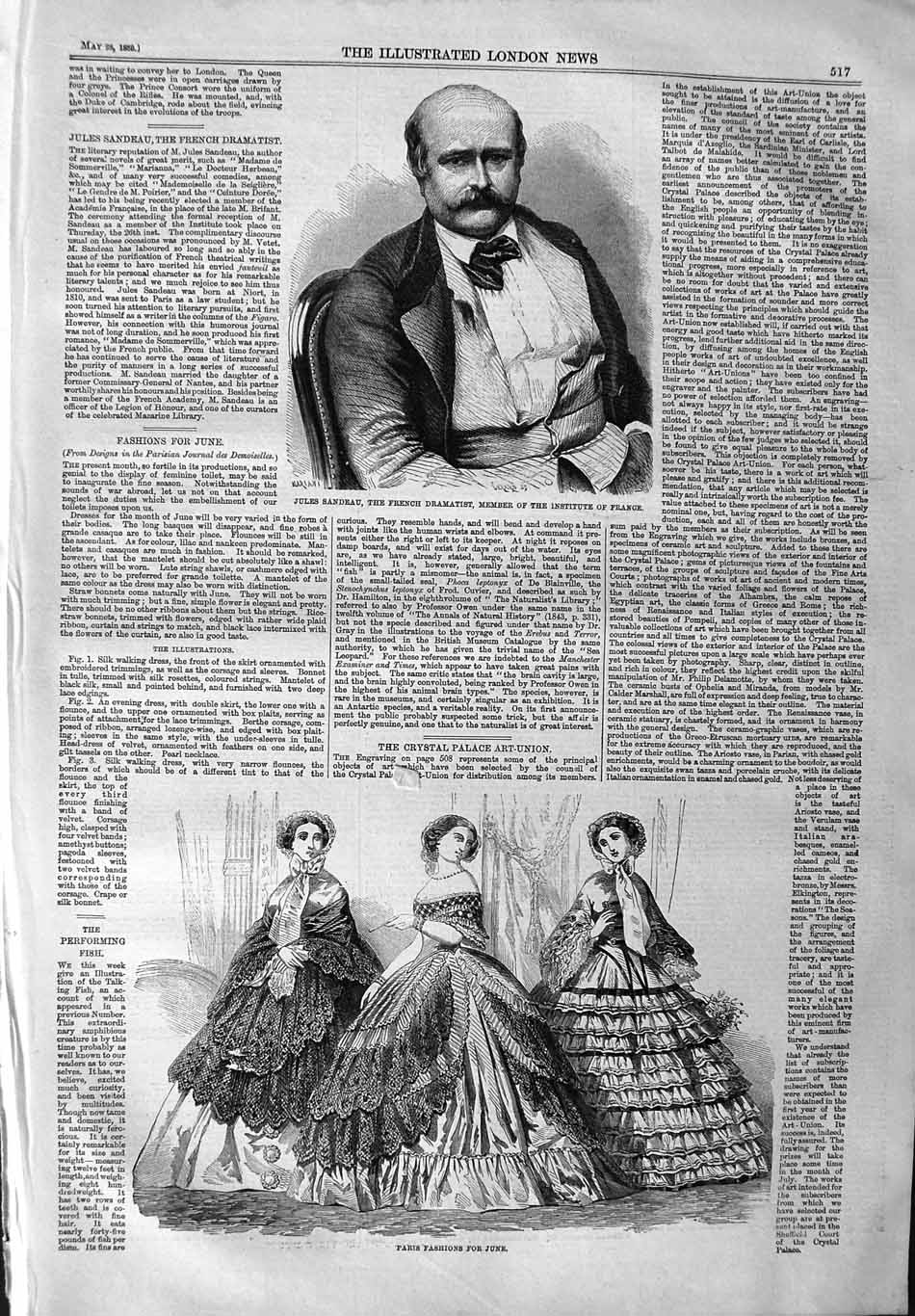 Original Old Antique Print 1859 Jules Sandeau French Dramatist France Fashion