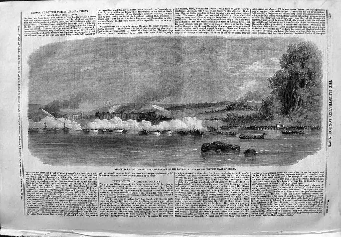 Original Old Antique Print 1859 Attack British Forces Loosoos Tribe Africa War