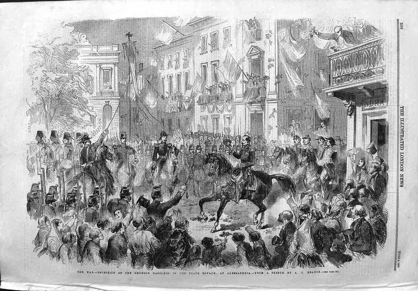 Old Antique Print 1859 War Reception Emperor Napoleon Place Alessandria 19th