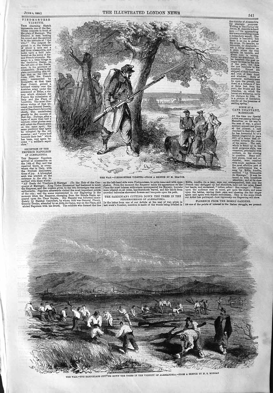 Old Antique Print 1859 War Piedmontese Vidette Sardinian Army Alessandria 19th