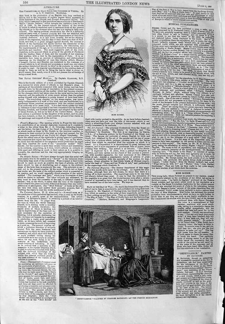 Original Old Antique Print 1859 Portrait Miss Roden Ill Lady Bed Baugniet 19th