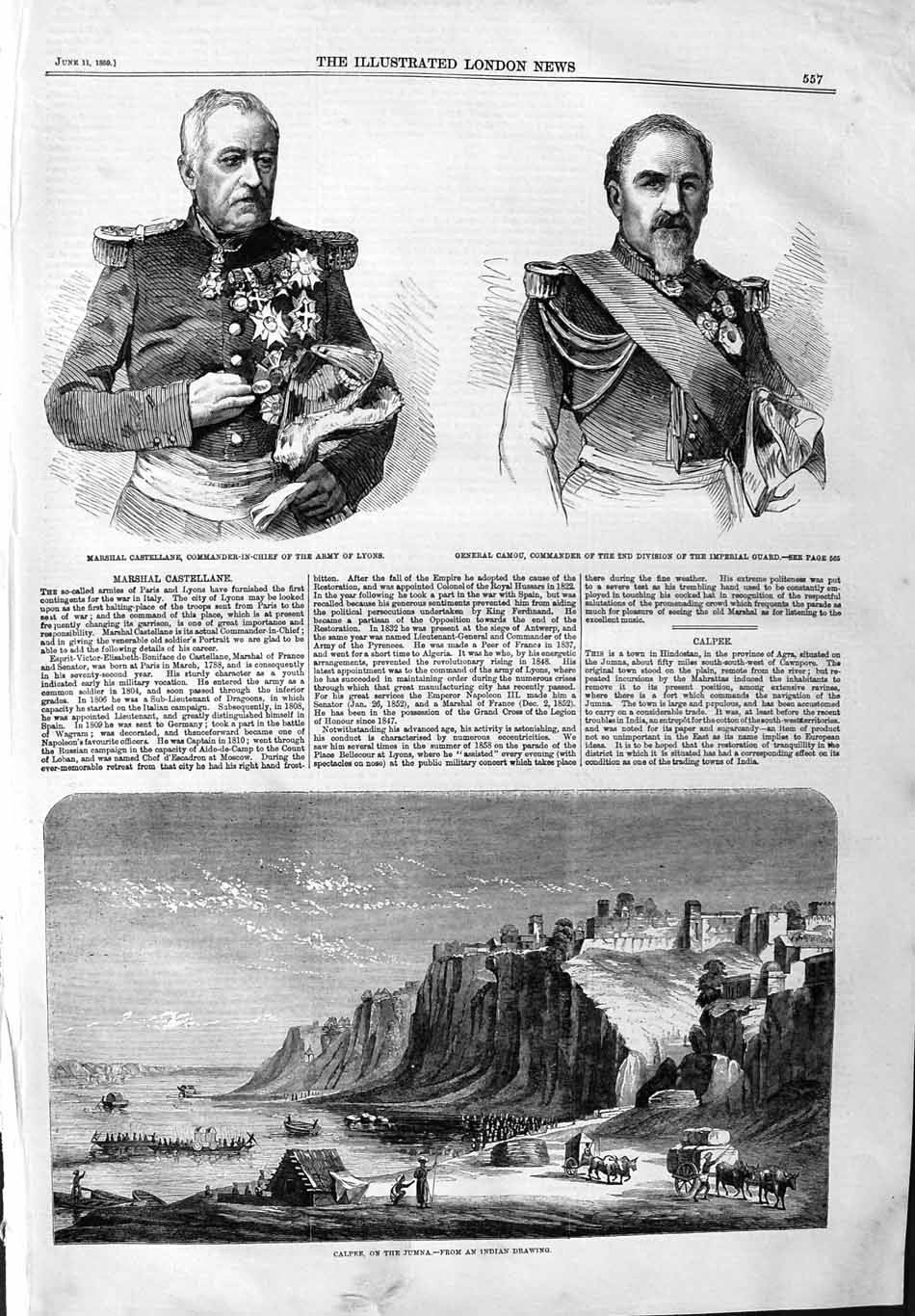 Old Antique Print 1859 Marshal Castellane Army Leone Camou Calpee Jumna 19th