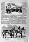 Original Old Antique Print 1859 Victoria Rifle Corps Horses Derby Oaks Musjid