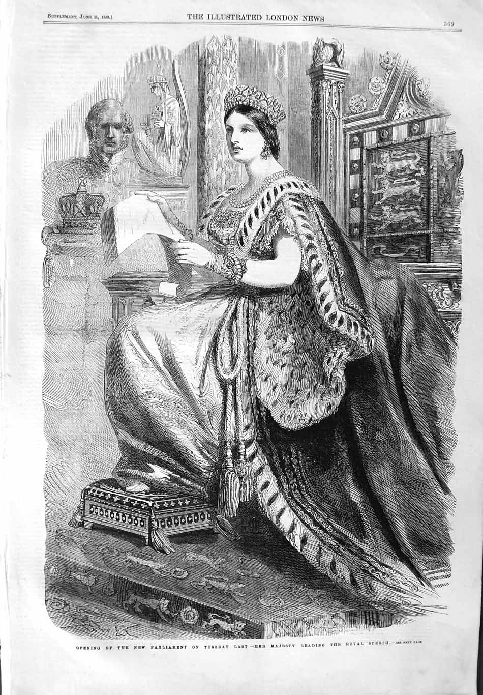 Old Antique Print 1859 Majesty Queen Opening New Parliament Royal Speech 19th