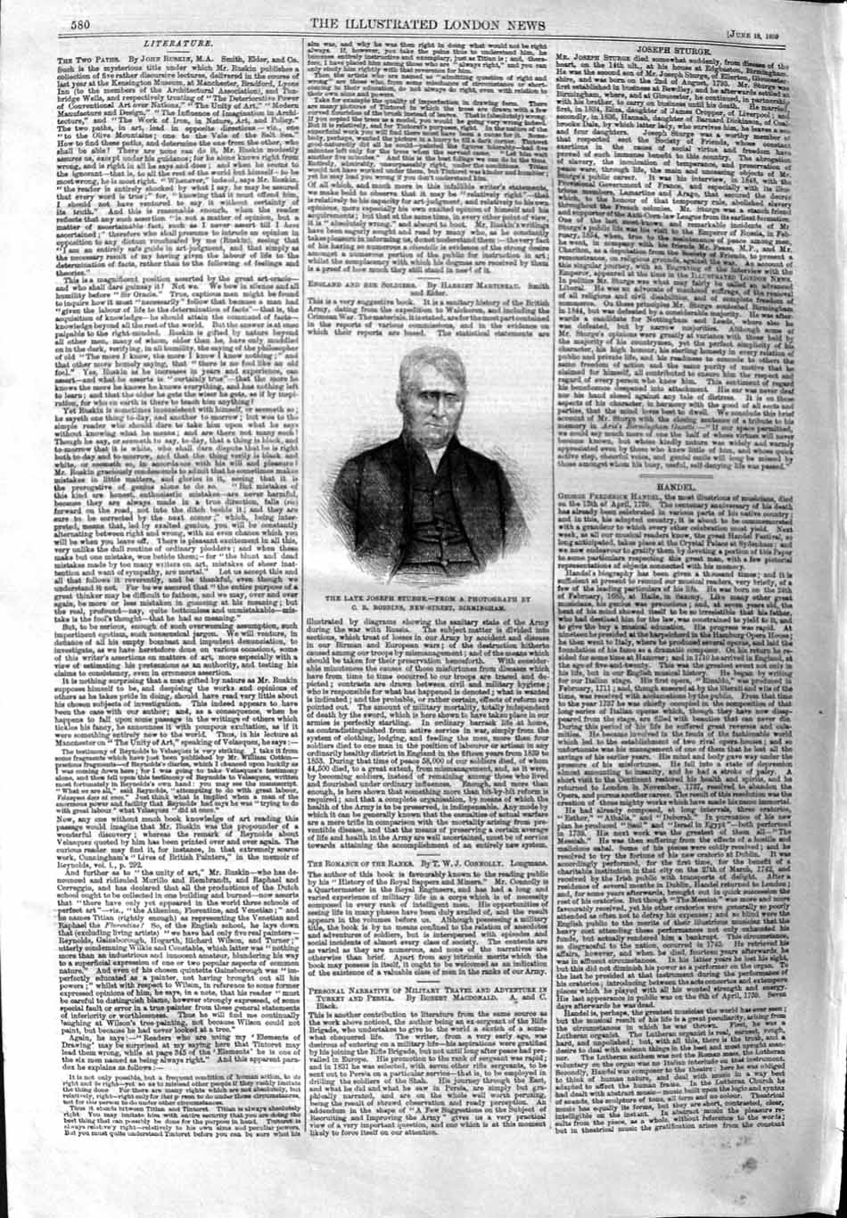 Original Old Antique Print 1859 Portrait Joseph Sturge Robbins Bir Victorian