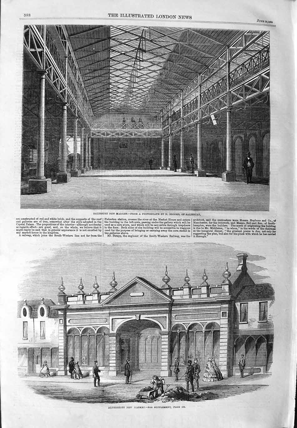 Original Old Antique Print 1859 Salisbury New Market Aldershott 19th
