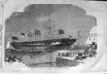Original Old Antique Print 1859 Launch Frigate Ariadne Ship Deptford Dockyard