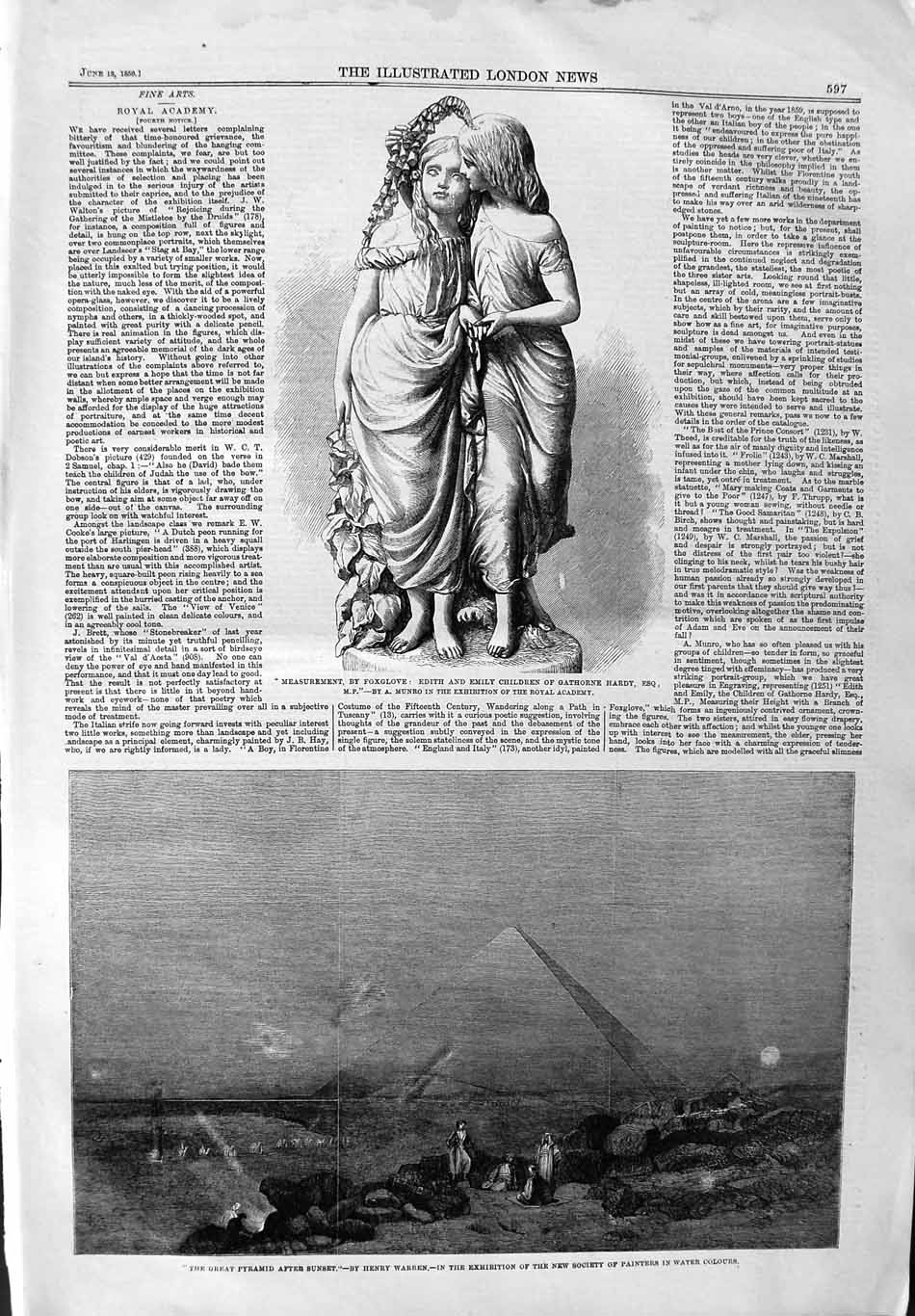 Old Antique Print 1859 Pyramid Egypt Edith Emily Children Gathorne Statue 19th