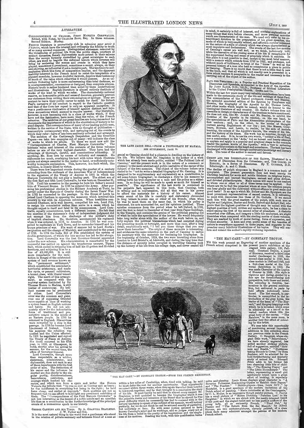 Old Antique Print 1859 Jacob Well Hay Cart Haymaking Farming Agriculture 19th