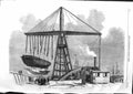 Original Old Antique Print 1859 Deck Great Floating Derrick Lifting Ship Wreck