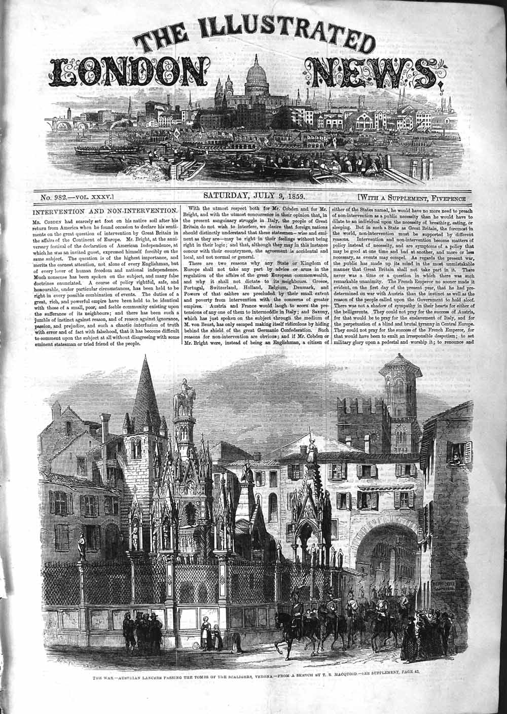 Original Old Antique Print 1859 War Austrian Lancers Tombs Scaligers Veron 19th