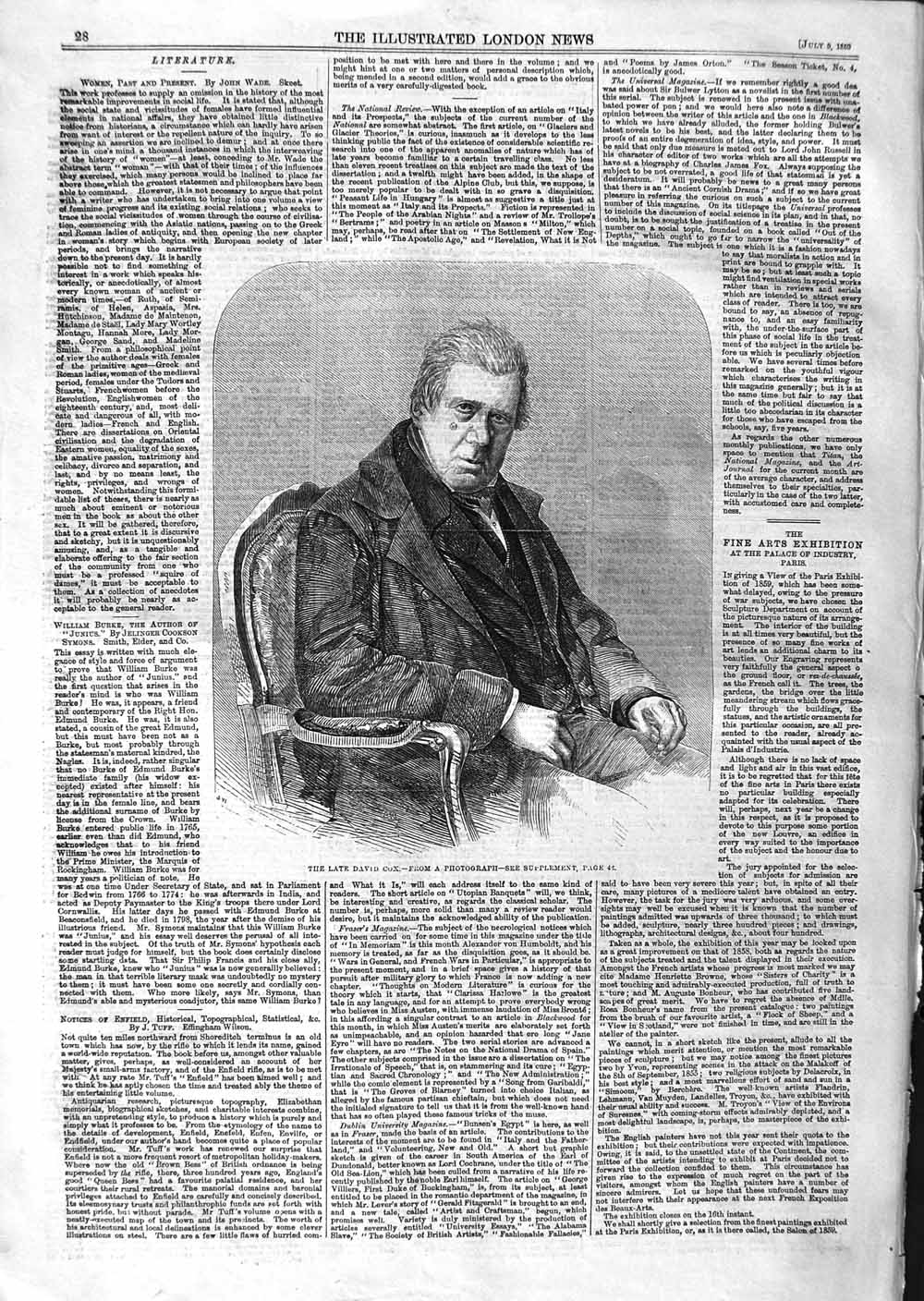 Original Old Antique Print 1859 Portrait David Cox Man 19th Century