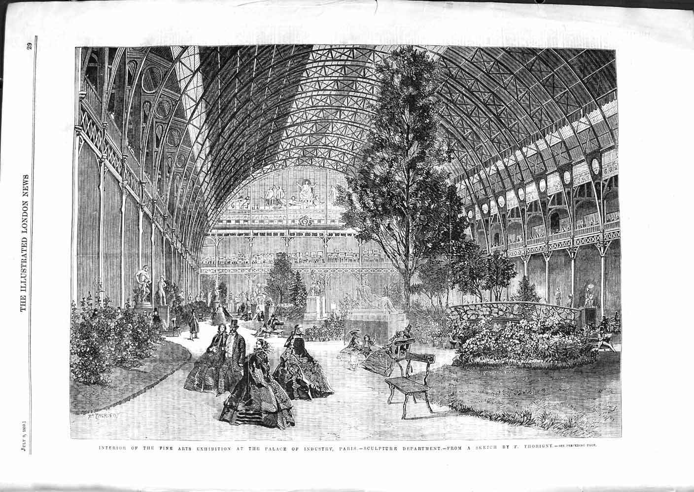 Old Antique Print 1859 Fine Arts Exhibition Palace Industry Paris France 19th