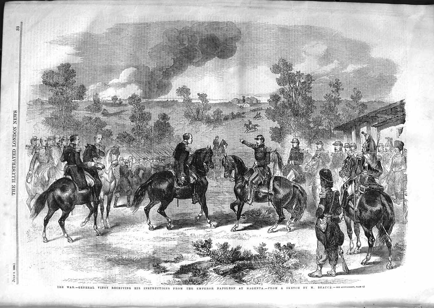 Original Old Antique Print 1859 War General Vinoy Emperor Napoleon Magenta 19th