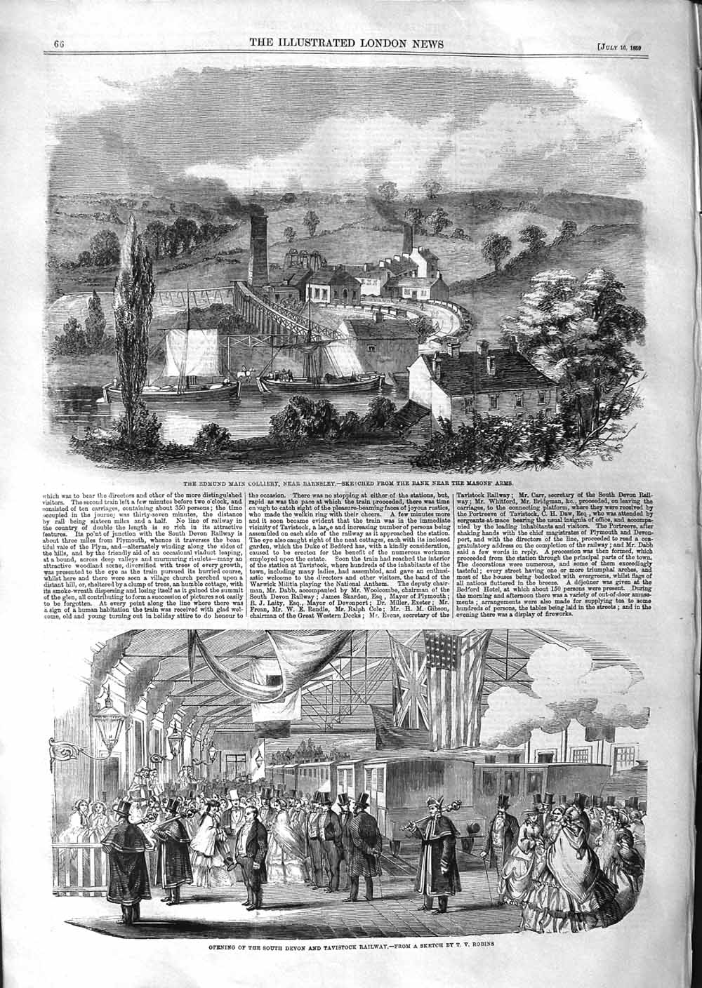 Old Antique Print 1859 Edmund Colliery Barnsley Devon Tavistock Railway 19th