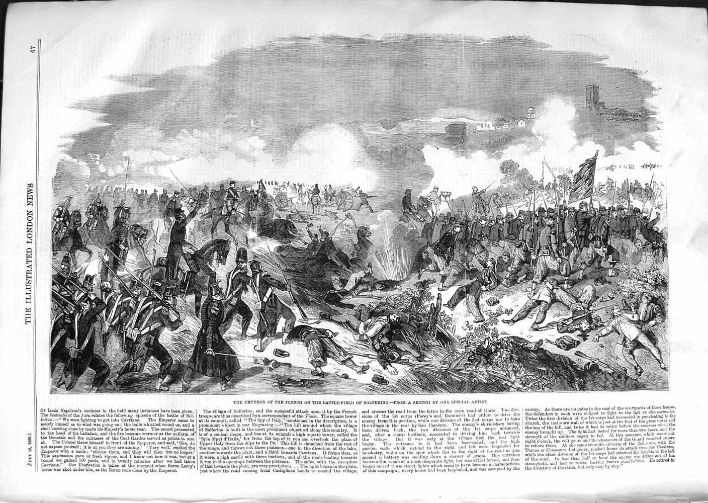 Original Old Antique Print 1859 Emperor French Battle Field Solferino War Siers