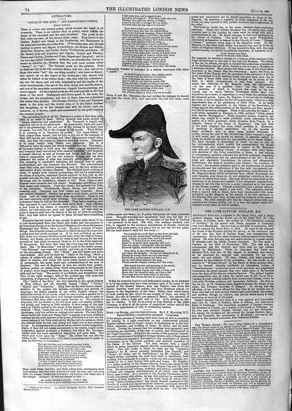 Original Old Antique Print 1859 Portrait Captain Sinclair War Uniform Victorian