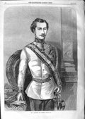 Original Old Antique Print 1859 Portrait Emperor Austria War Uniform Victorian
