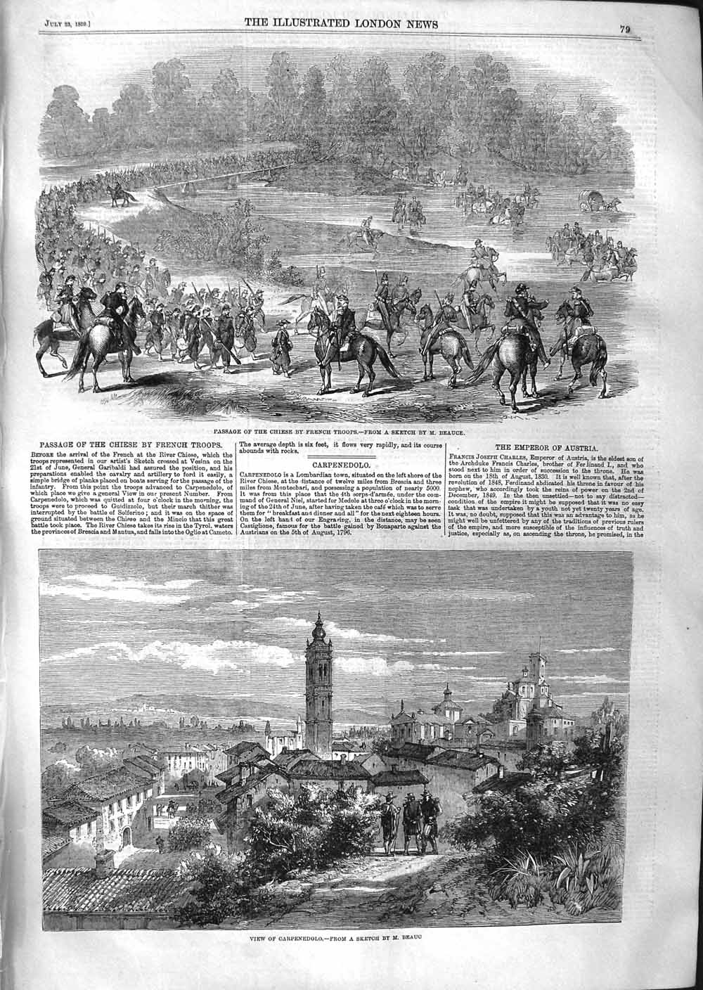 Original Old Antique Print 1859 View Carpenedolo Chinese Siers French A 19th