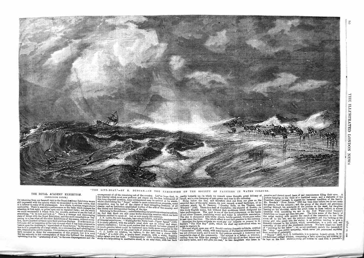 Original Old Antique Print 1859 Life-Boat Ship Stormy Sea Rescue Fine Art 19th