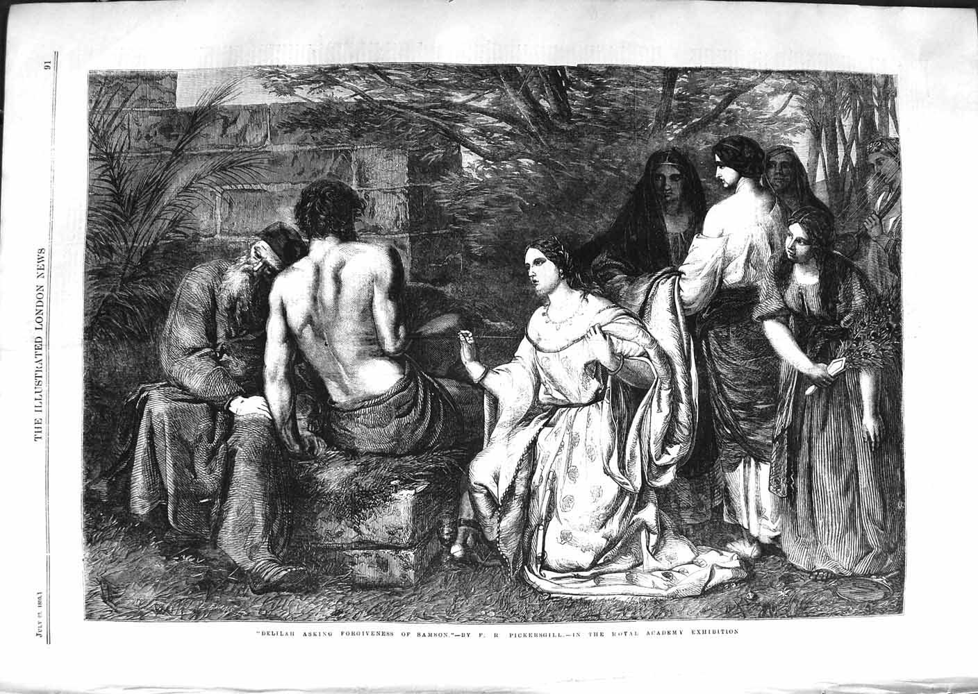 Old Antique Print 1859 Scene Delilah Asking Forgiveness Samson Fine Art 19th