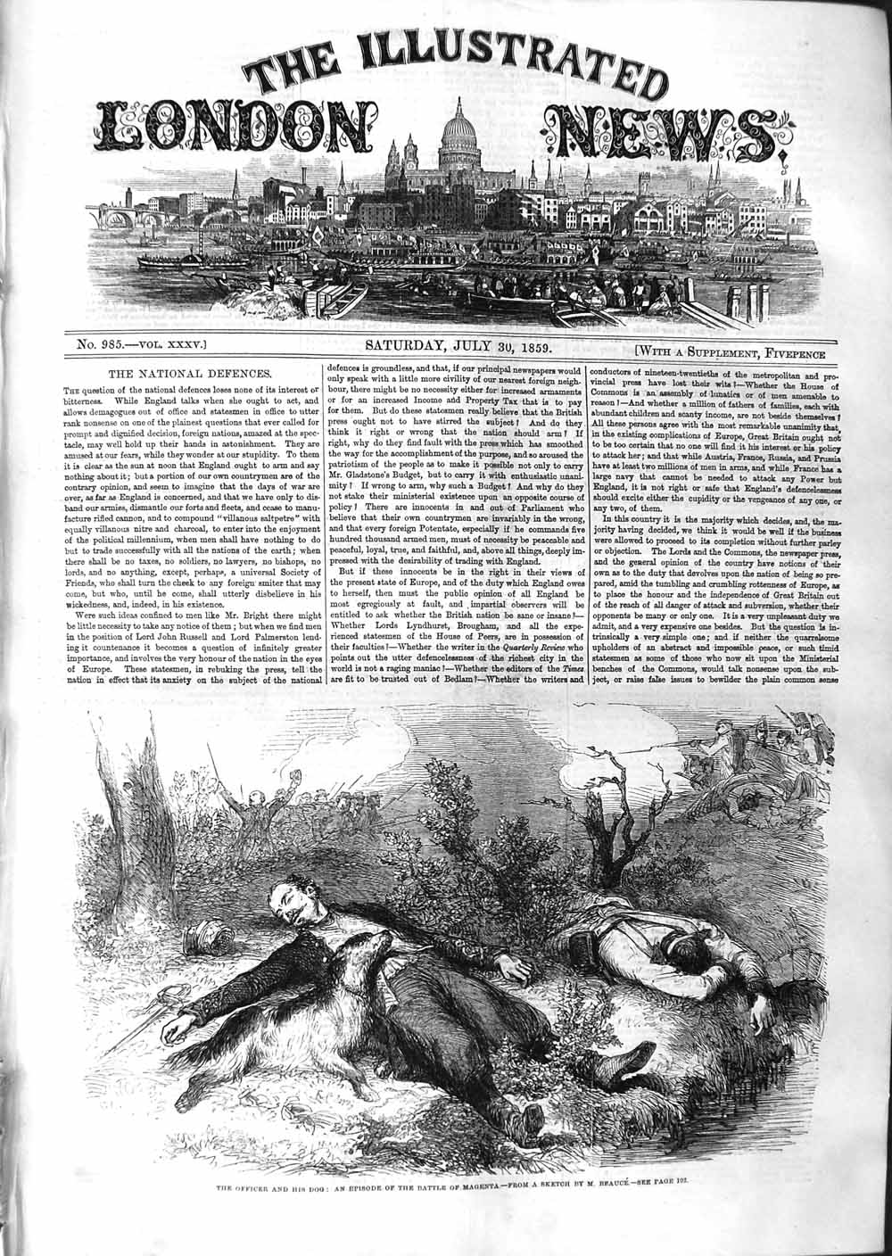 Old Antique Print 1859 Officer Dog Battle Magenta Dead Bodies War Scene 19th
