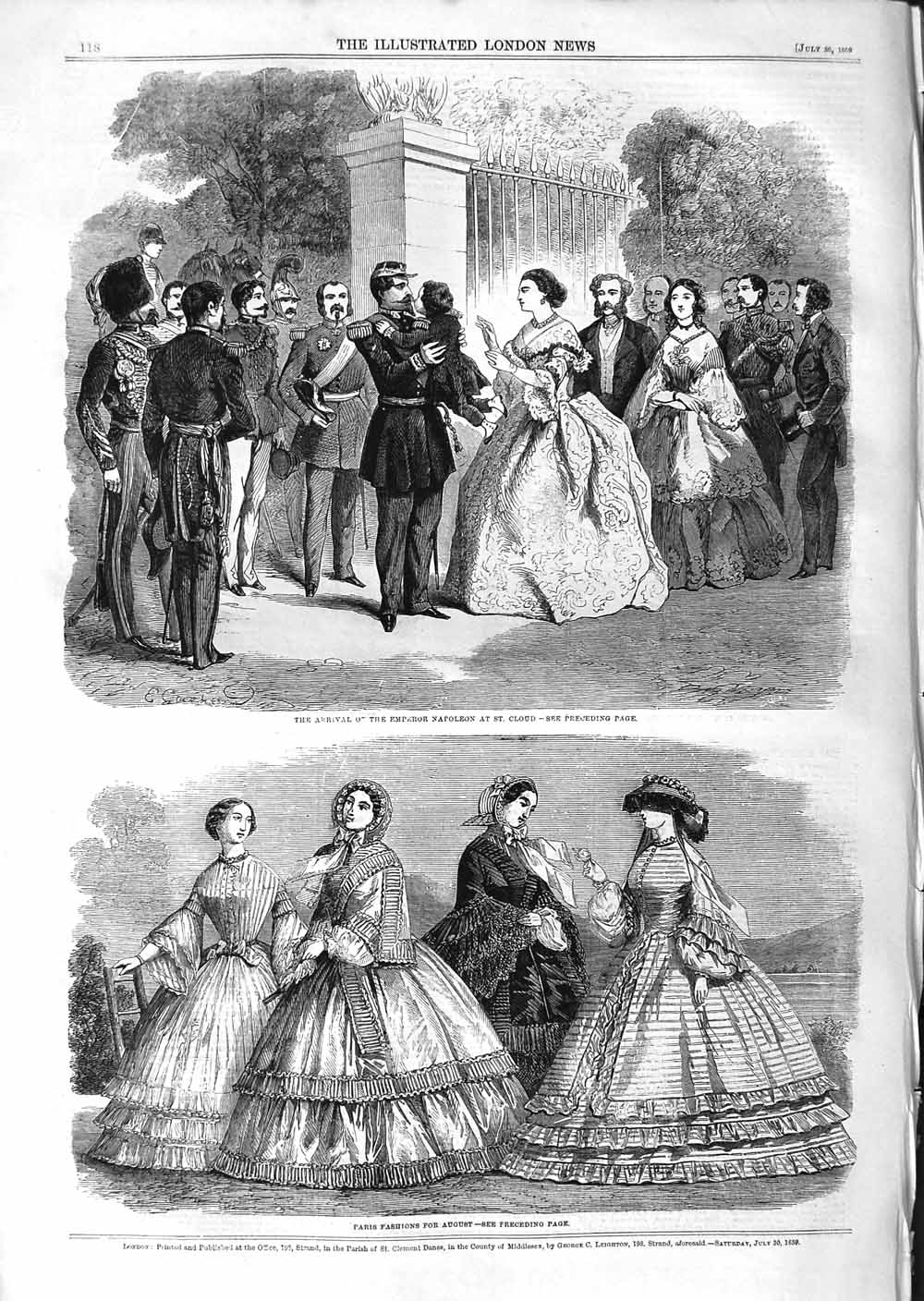 Old Antique Print 1859 Fashion Emperor Napoleon St. Cloud Portland Stone 19th