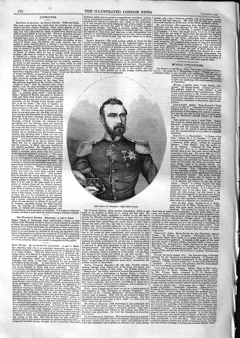 Original Old Antique Print 1859 Portrait King Sweden Army Uniform Medals 19th
