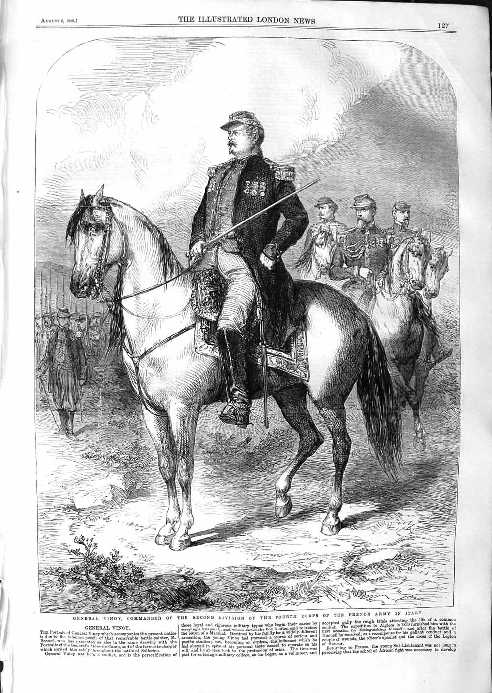 Original Old Antique Print 1859 General Vinoy Commander Corps French Army Italy
