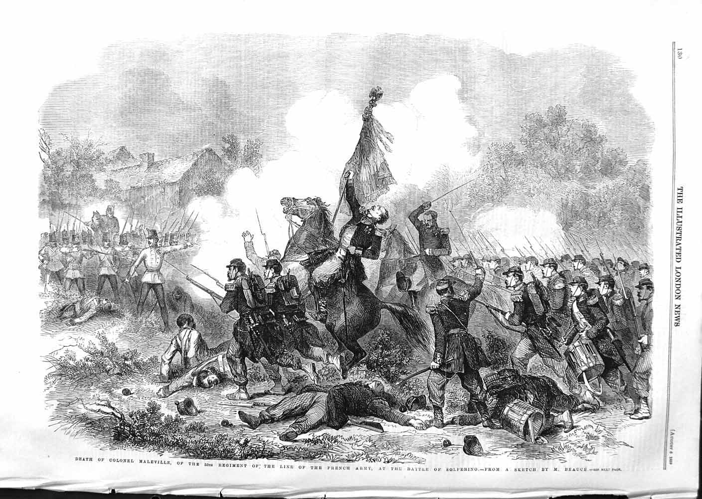 Original Old Antique Print 1859 Death Colonel Maleville Siers Battle So 19th