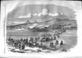 Original Old Antique Print 1859 French Troops Crossing River Mincio Horses War