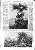 Old Antique Print 1859 Autumn Scotland Lady Hat Landscape Cattle Mountain 19th